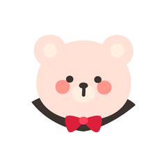 Korean Style Bear Head Cartoon with Red Bowtie and Vampire Fangs