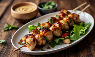 Fototapeta premium Exotic Ostrich Satay with Creamy Peanut Sauce