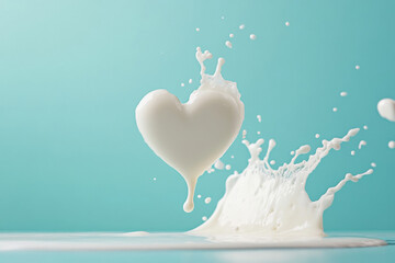 a heart shaped milk splash on a blue limbo background