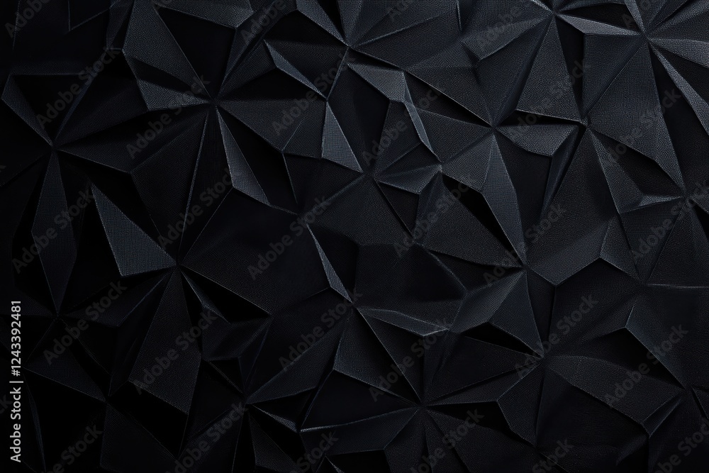Poster geometric patterns create a striking contrast on a black matte surface