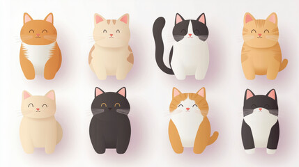 Discover adorable cartoon cats with unique patterns and colors, perfect for design inspiration and creativity in digital art.