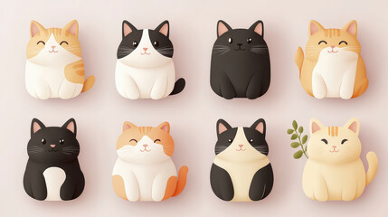 Adorable cartoon cat illustrations, perfect for pet lovers. Charming feline designs ideal for home decor and personalized gifts.
