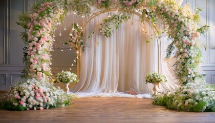 wedding backdrop photography with delicate flowers