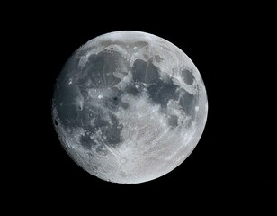 Obraz premium full moon isolated on black background detailed lunar surface bright and clear night sky astronomy and space exploration celestial body moon phases lunar landscape moonlight cosmic beauty