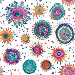 Fototapeta premium Vibrant watercolor doodles featuring playful and whimsical cartoon designs with various shapes and colors