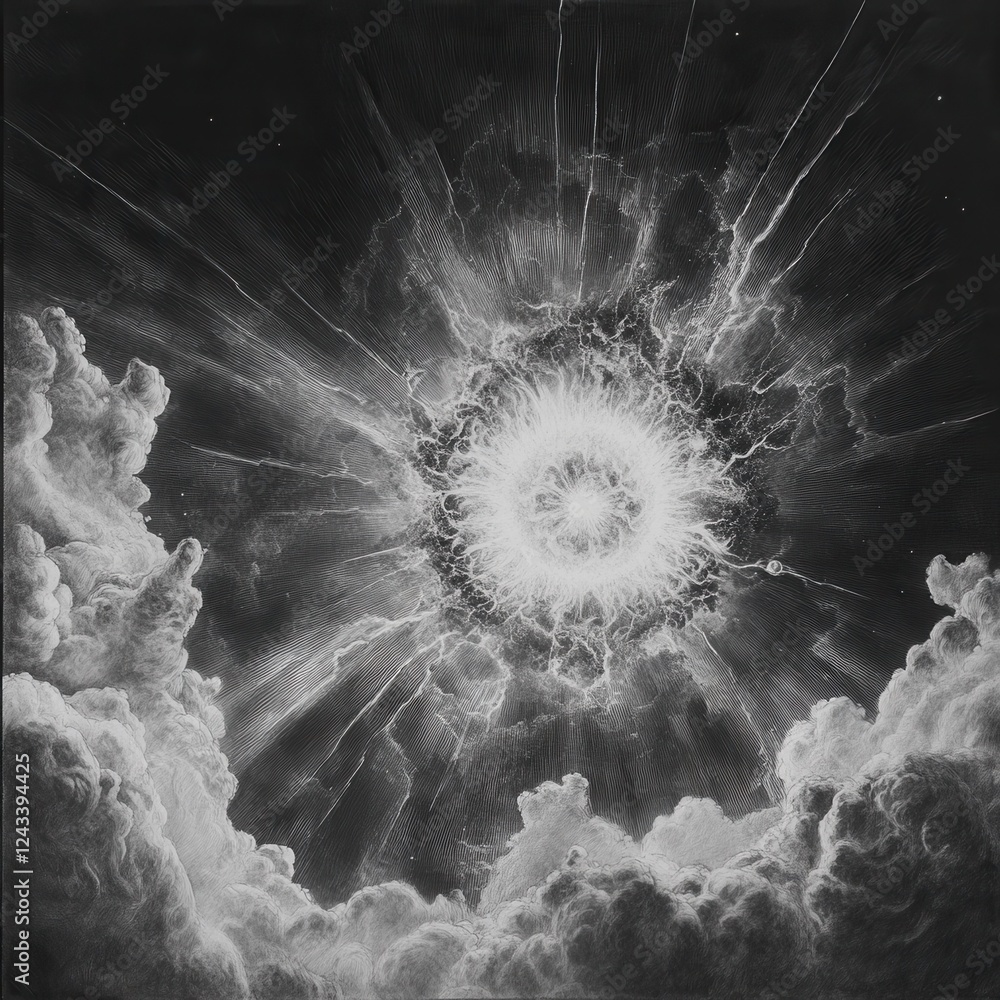 Aufkleber distant star explosion captured with pencil showing dynamic energy and cosmic phenomena