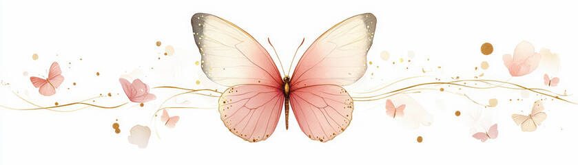 Naklejka premium Elegant watercolor butterfly illustration with soft pastel tones, perfect for nature-inspired wall art, invitations, and creative designs.