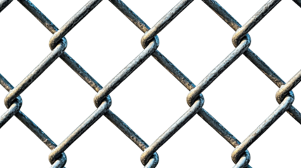 Chain link fence urban setting isolated on transparent background