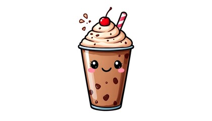 Adorable Kawaii Chocolate Milkshake Cartoon Illustration