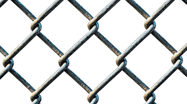 Chain link fence urban setting isolated on transparent background