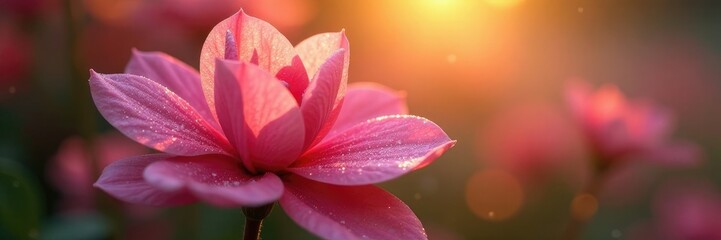 Fototapeta premium Pink petals glisten in dew-kissed morning light, morning, flora, flower