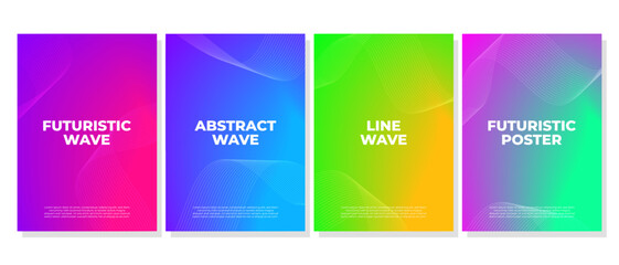 Fototapeta premium Set of modern abstract poster. Futuristic design with wave line for background and cover template