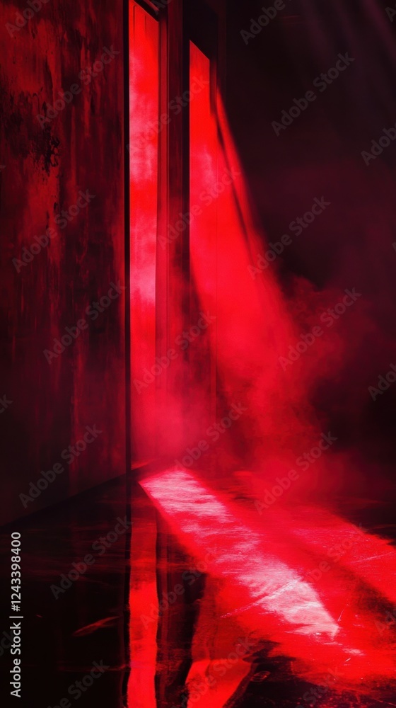 Poster Moody red and black space illuminated by intense crimson light with shadowy details in an atmospheric environment