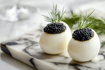 Indulgent caviar-stuffed eggs as a decadent hors d'oeuvre for luxurious events gourmet experiences and fine dining in elegant settings