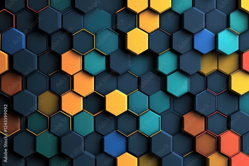 Poster colorful hexagon pattern creating a dynamic visual texture for modern design