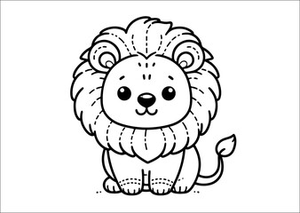 Cute cartoon lion. Hand drawn vector illustration. Isolated on white background.