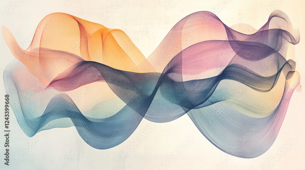 Poster a sleek abstract composition with pastel gradients and flowing curved lines in a minimalist, modern 