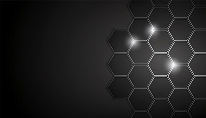 black hexagon abstract technology background with white bright flashes under hexagon hexagonal gaming dark  abstract tech background