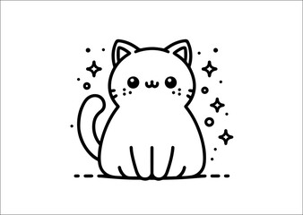 Cute cat with stars. Vector illustration isolated on white background.