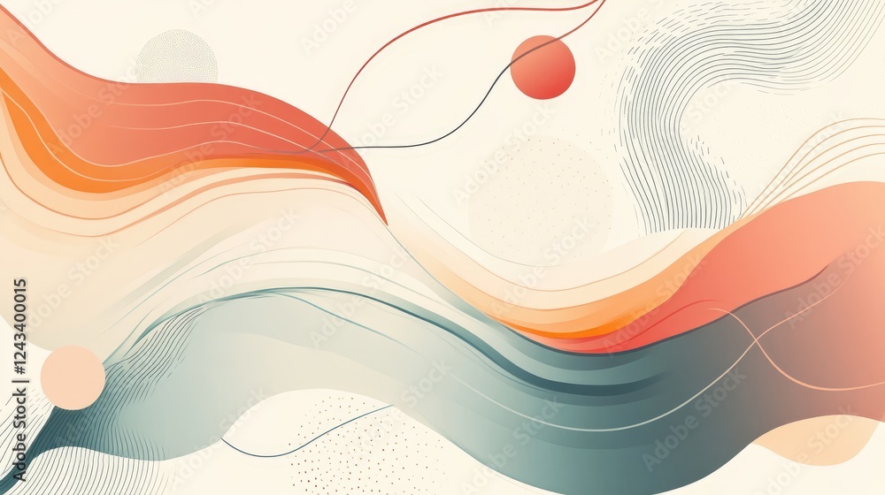 Poster abstract design with pastel gradients and fluid, flowing lines in a minimalist style for a modern, c
