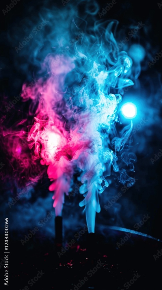 Poster a visually striking image of colorful smoke rising from pipes, creating an ethereal atmosphere with 