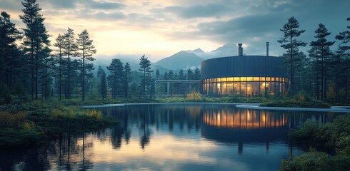 Fototapeta premium Hydrogen Energy Storage Facility in Forest Environment for Renewable and Sustainable Clean Electricity