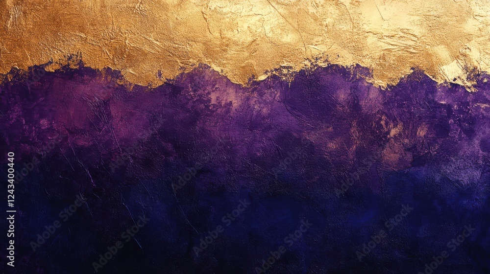 Poster Luxurious gradient of royal purple and deep navy blending with gold texture in an artistic display