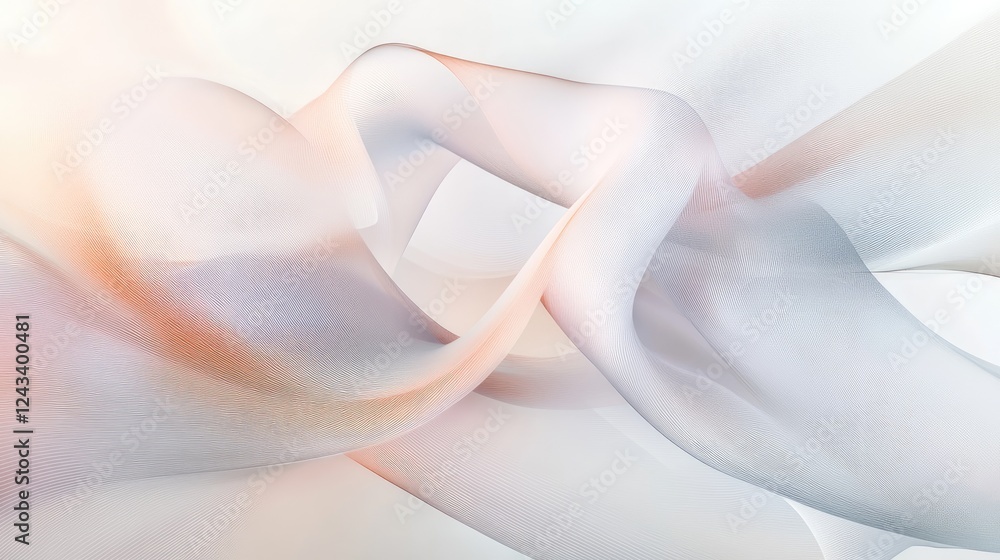 Poster abstract minimalist design with soft pastel colors and flowing curves, creating a serene, elegant, a
