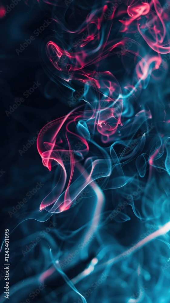 Poster a mesmerizing swirl of pink and blue smoke creating an ethereal and dynamic visual effect against a 