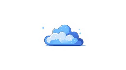 Cloud icon, simple and cute cartoon-style illustration in a white background. The main colors are blue and white. This is a 2D flat vector graphic illustration 