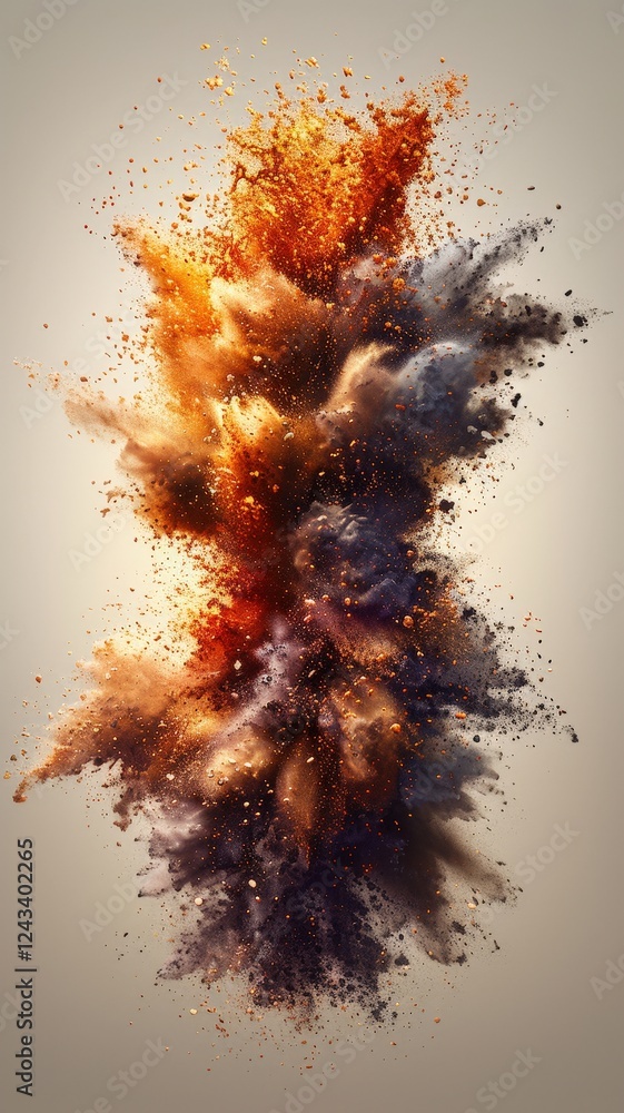 Poster a vibrant explosion of color and texture, depicting a dynamic interplay of warm and cool tones in an