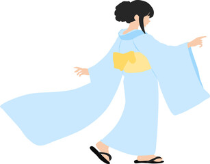浴衣(着物)を着た女性のイラスト