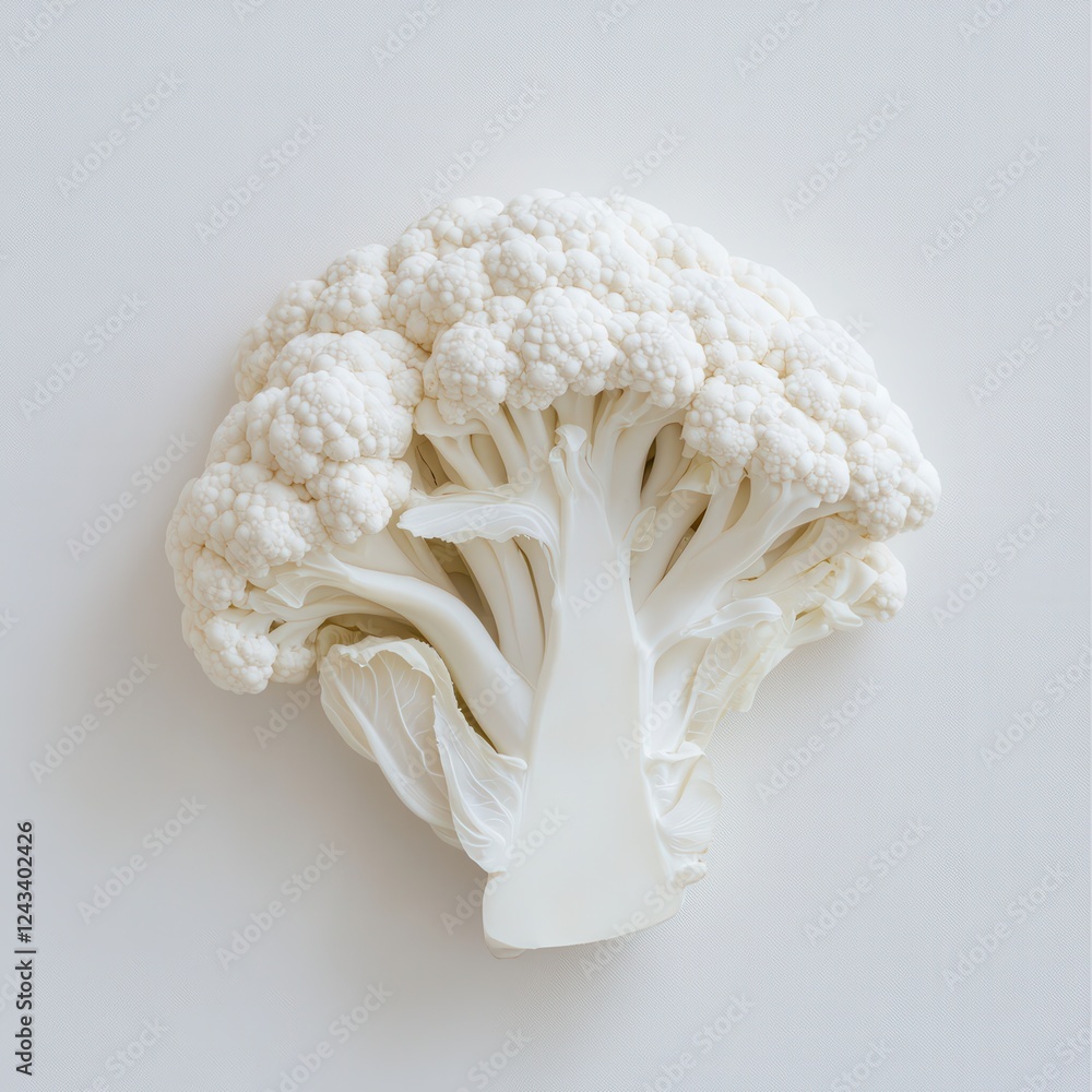 Poster fresh head of cauliflower with creamy white florets showcasing natural texture and shape against a l
