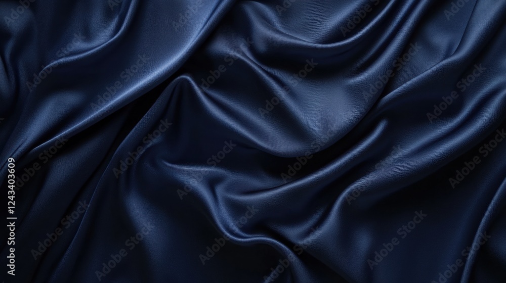 Poster luxurious deep navy blue fabric drapes smoothly creating an elegant texture for textile design inspi