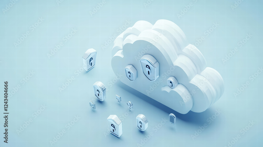 Poster secure cloud storage with locks symbolizes data protection and privacy. this is essential concept in