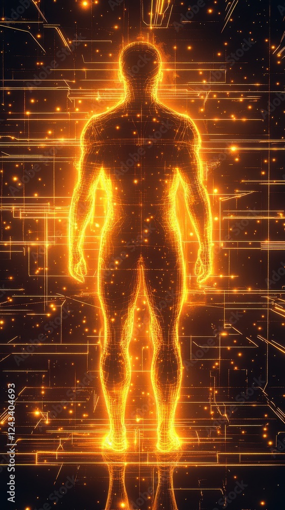 Leinwandbilder man surrounded by glowing particles in a digital environment representing energy and transformation