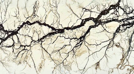 Fototapeta premium Aerial view of river network in arid landscape; background shows cracked earth; useful for environmental or geological contexts