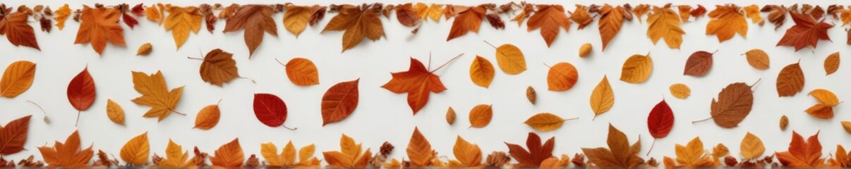 The intricate arrangement of dried and fallen leaves creates a stunning border on a pristine white surface, decorative borders, leaf arrangements, fall decorations