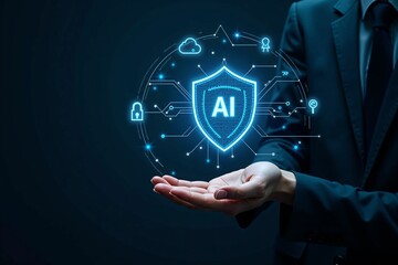AI-Powered Cybersecurity Protection with Futuristic Digital Shield and Data Encryption Concept