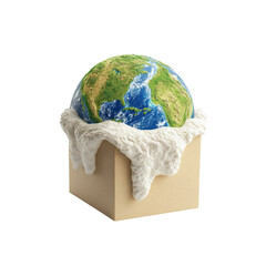 Melting Earth on Insulation Block Climate Change Concept