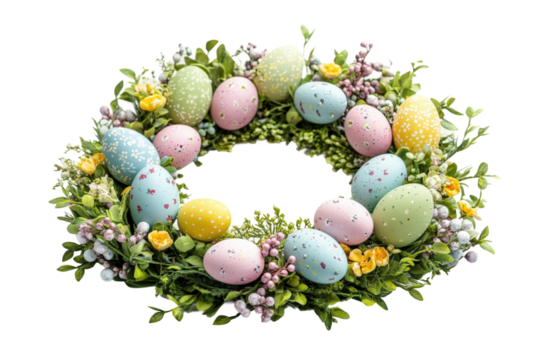 Easter egg wreath decoration springtime floral indoor isolated on transparent background