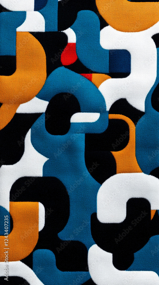 Poster colorful abstract design featuring geometric shapes on fabric textile background displayed in close-