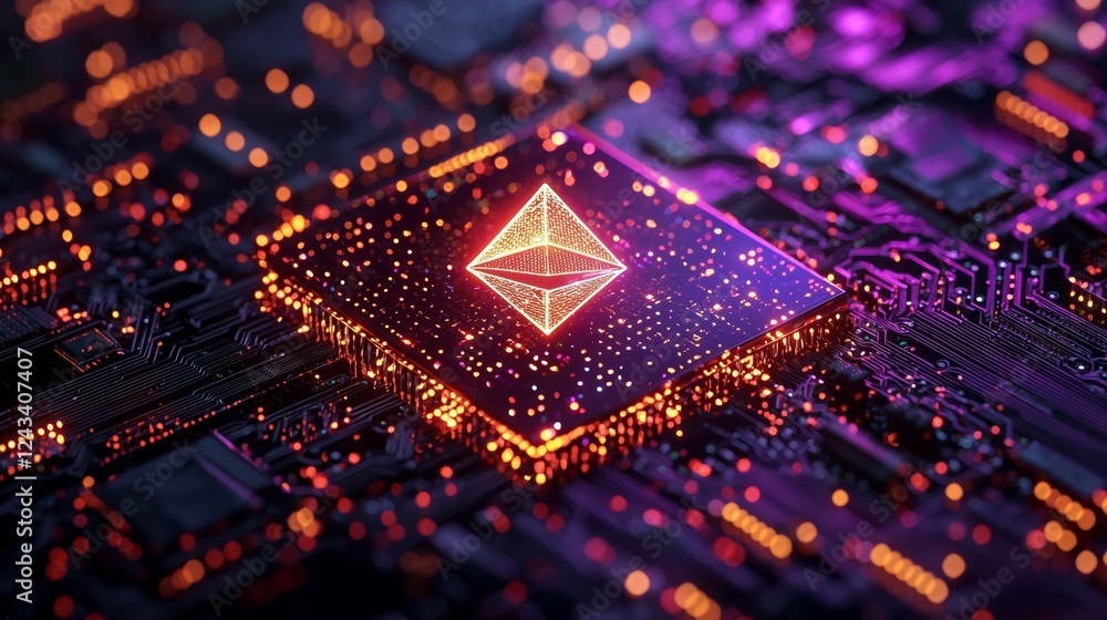 Poster abstract digital background with ethereal pyramid icon and circuitry