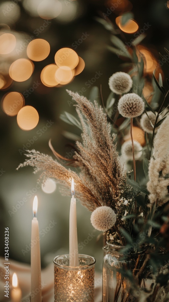 Poster Bokeh lights create a cozy atmosphere with muted tones and natural elements for a rustic setting