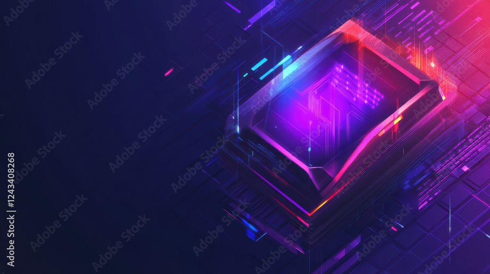Aufkleber vibrant isometric design of cybersecurity shield with glowing data elements, showcasing futuristic d