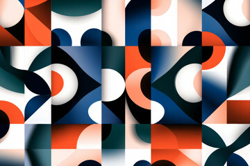 Abstract geometric patterns with vibrant colors and shapes creating a visually striking composition in contemporary art style