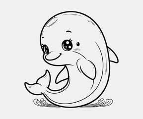 Vector illustration of a cute cartoon baby whale. Hand drawn style.