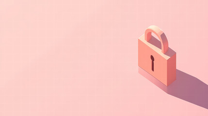minimalist isometric design of pink padlock symbolizing data encryption and security. soft color and shadow create calming effect, emphasizing protection and privacy
