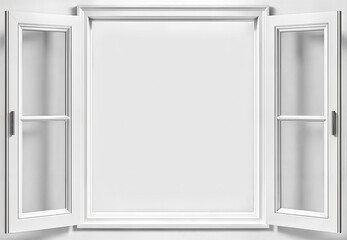 Open white window frame in minimalist modern elegant design for clean bright interior decor