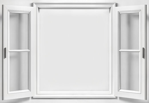 Fototapeta Open white window frame in minimalist modern elegant design for clean bright interior decor